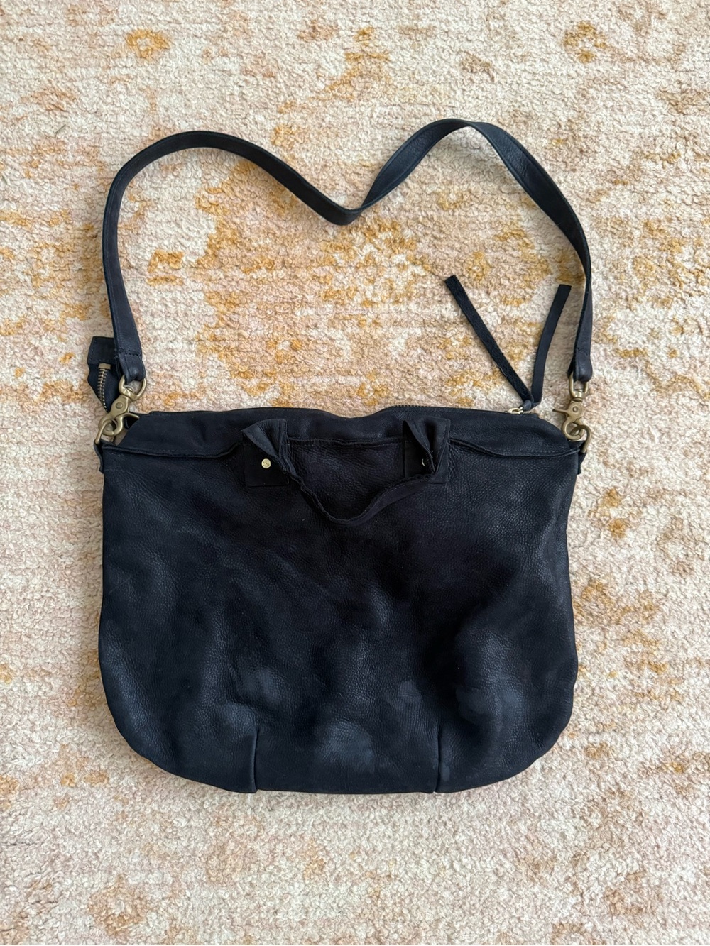 Classic Black Leather Crossbody satchel with Strap